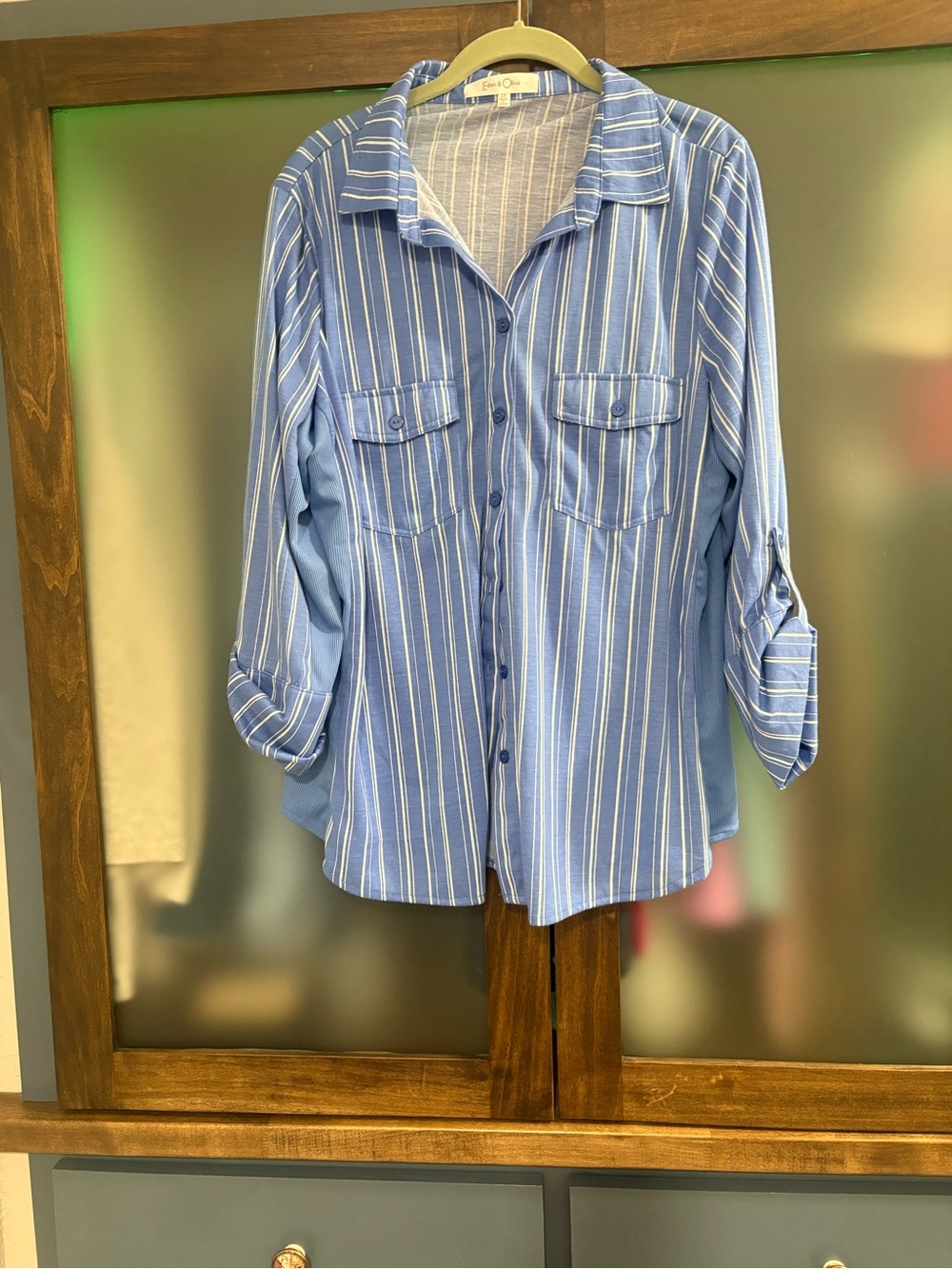 Eden & Olivia Light Blue and White Striped Button-Down Shirt